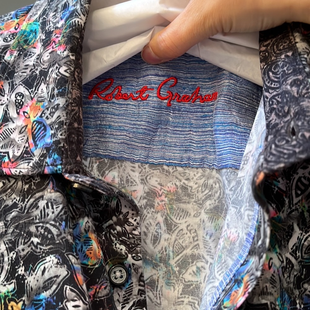 Black Multicolor Pattern Robert Graham Button Down - image 2